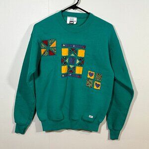 Vtg 90s Lee Jeans Sweatshirt Women's Med Cottagecore Patchwork Grandmacore Quilt